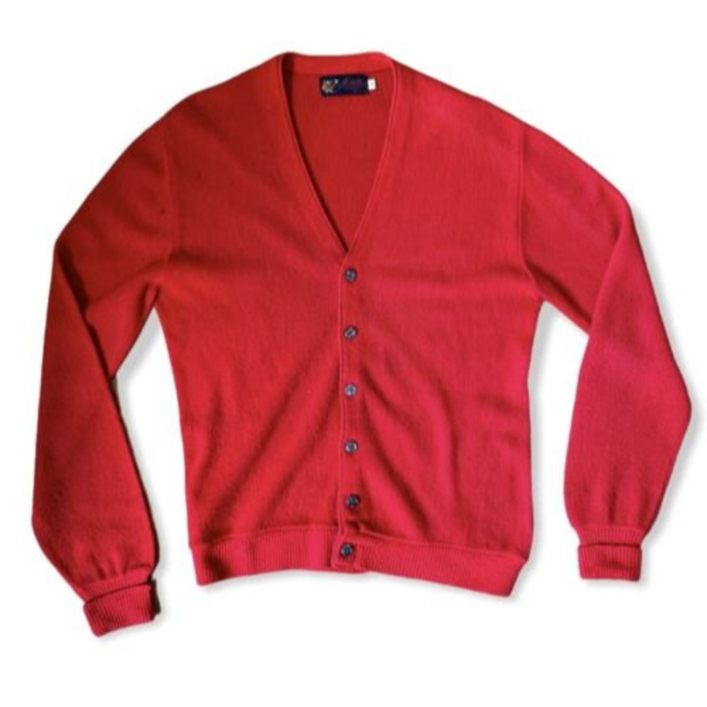Jersild 60s Or 70S Vintage Red Acrylic Cardigan Sweater Medium Mister Rogers